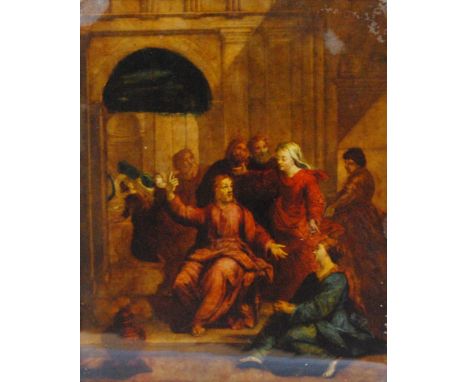 Antique print on glass depicting Jesus with his Followers (possibly from an Old Master painting), 30cm x 24.5cm.
