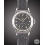 A GENTLEMAN'S STAINLESS STEEL BRITISH MILITARY OMEGA W.W.W. WRIST WATCH CIRCA 1945, PART OF THE "