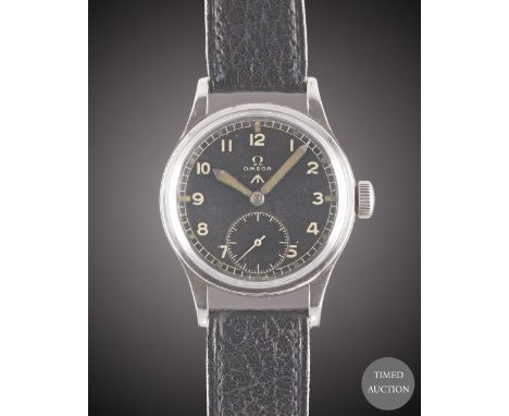 A GENTLEMAN'S STAINLESS STEEL BRITISH MILITARY OMEGA W.W.W. WRIST WATCH
CIRCA 1945, PART OF THE "DIRTY DOZEN"

Movement:&nbsp