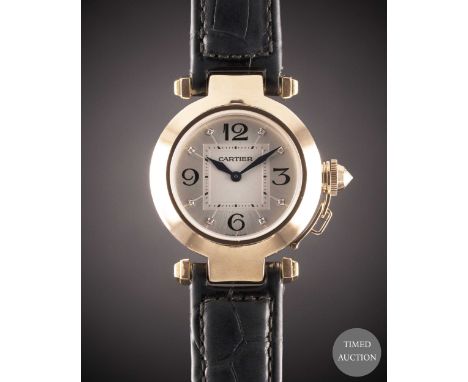 A LADIES 18K SOLID ROSE GOLD CARTIER PASHA WRIST WATCH
DATED 2007, REF. 2812 WITH ORIGINAL&nbsp;BOX, PAPERS &amp;&nbsp;DIAMON