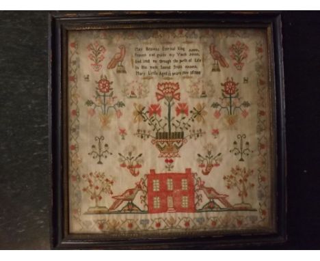 Early 19th century sampler by Mary Little aged 11, dated November 16th 1808, with decorative floral detail, 14ins square  