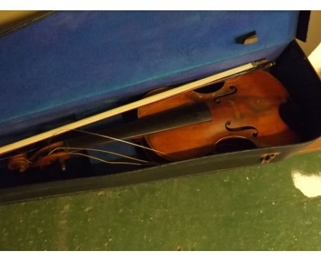 Black rexine cased vintage violin and bow (a/f) 