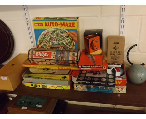 Quantity of vintage children's toys to include Merit boxed Auto-Maze, Dinky Toys number 754 pavement set, Jamar of the Jungle