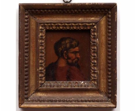W C, monogrammed, oil on panel, Head and shoulders portrait of a saint, 3 1/2 x 3ins 