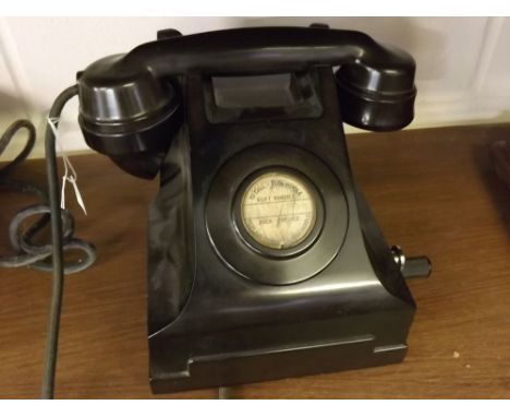 Vintage black Bakelite Ericsson telephone with plaque to reverse "Mining Table telephone", dated 1949, code N2121Z20 with sid