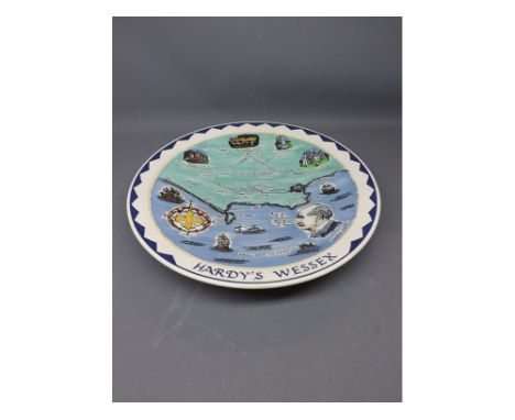 Limited edition Poole Pottery charger, for the Thomas Hardy Festival in Dorchester 1969, No 97 of 250, printed map of South W