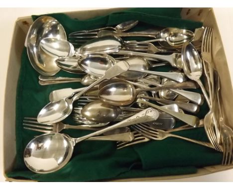 Quantity of Old English pattern flatwares, further Fiddle pattern silver plated ladle etc 