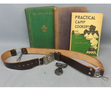Mixed Lot: leather Girl Guides Association belt, Practical Camp cookery book, The Piper of Pax, the life story of Sir Robert 