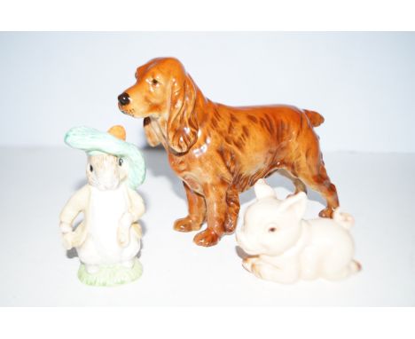 2 Goebel figures hound &amp; pig together with a royal Albert figure 