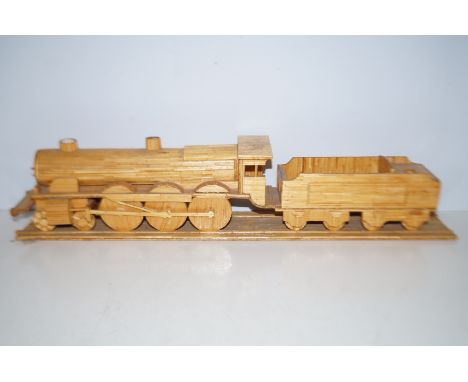 Scratch built matchstick steam engine &amp; tender Height 60 cm