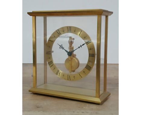 JAEGER-LECOULTRE, a gilt brass skeleton clock with baguette movement, number 508, height 17cm. Condition - not currently runn