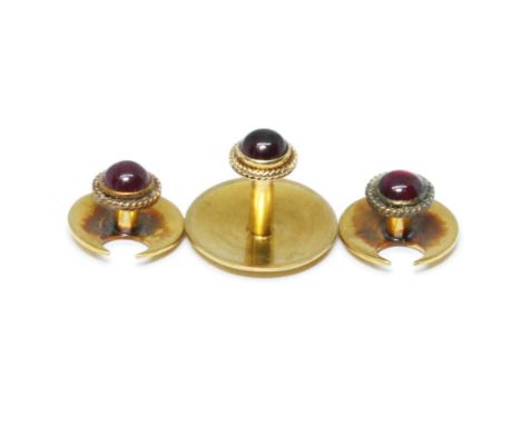 A set of three Victorian 18ct gold buttons set with garnet cabochons, sponsor BHJ, Chester 1891, gross weight 6.1g.Condition 