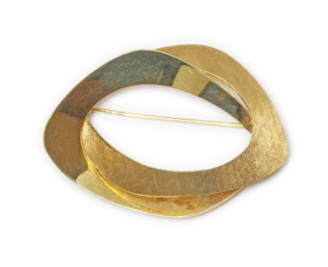 A 9ct gold Modernist style brooch, import marks, length 45mm, weight 6.3g.Condition - good, general wear.
