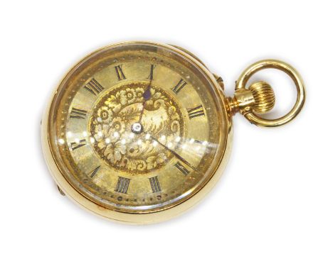 A Victorian ladies pocket watch by JW Benson, marked 18K, case diameter 34mm, gross weight 29.9g, with original box.