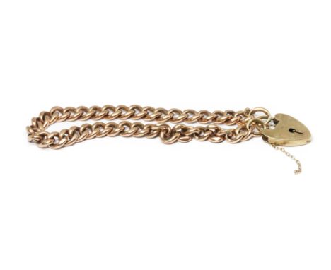 A 9ct gold bracelet, heart shaped padlock clasp, sponsor SSMco, London 1959, rose gold links marked 9.375, length 16cm, weigh