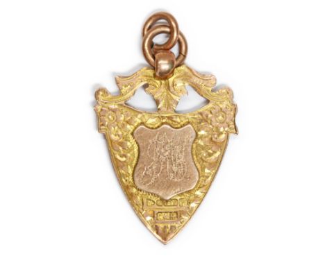 A 9ct rose gold fob, sponsor P&amp;M, Chester 1921, length 40mm, weight 7.6g.
