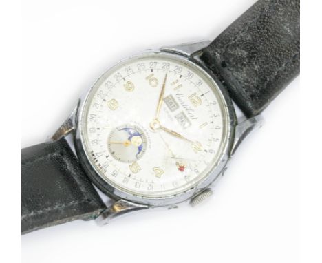 CORTEBERT, a sport tripple calendar moonphase stainless steel wristwatch, circa 1950s, case diameter 35mm, 15 jewel manual wi