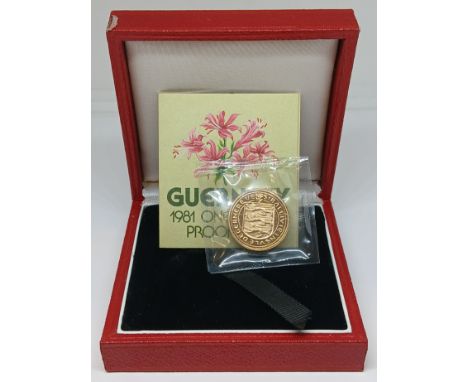 A Royal Mint 1981 Guernsey Gold Proof Â£1 Coin, in presentation box with certificate, 22 carat gold, diameter 22mm, weight 8g