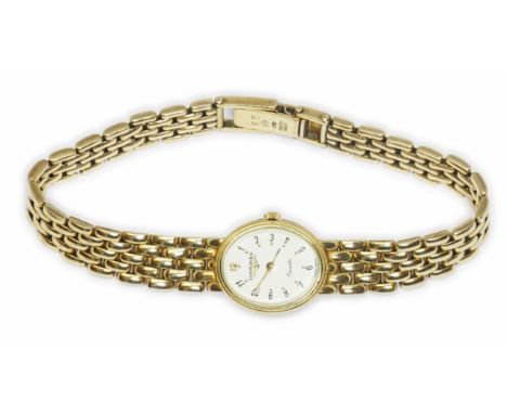 LONGINES, a ladies 9ct gold quartz wristwatch with integrated brick link strap, case width 17mm, bracelet strap length 18cm t