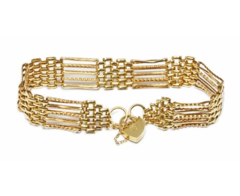 A 9ct gold bracelet, sponsor S.D, Birmingham, the padlock clasp marked ASJ 375, length 17cm, weight 9.7g.Condition - good, ge