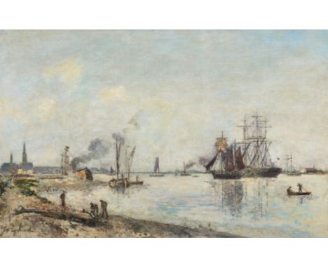 Johan Barthold Jongkind, Die Hafeneinfahrt von AntwerpenÖl auf Leinwand (doubliert). 50,5 x 80 cm.Signiert unten links: jongk