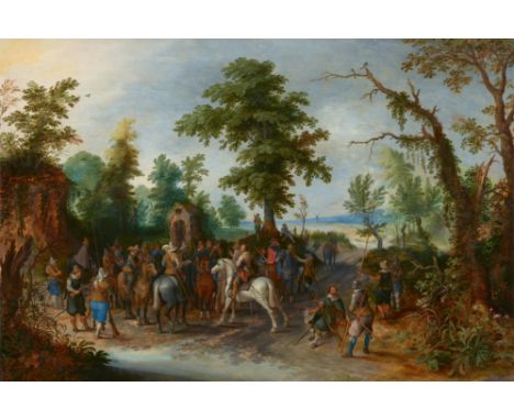 Sebastiaan Vrancx, Versammlung von Soldaten auf einer Waldlichtung vor einer KapelleÖl auf Holz. 45,2 x 66,2 cm.ProvenienzÖst