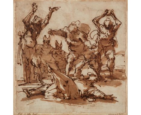 Giulio Benso, Steinigung des Hl. StephanusFeder und Pinsel in Braun über Bleistift. 24 x 22,2 cm.LiteraturM. Newcome / S. Bar