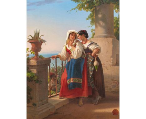 Louis Léopold Robert, Nachfolge, Zwei junge Italienerinnen, denen ein junger Mann mit einer MandolinÖl auf Leinwand (doublier