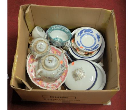 A box of miscellaneous Victorian and later china, to include teapot and cover, tureens etc