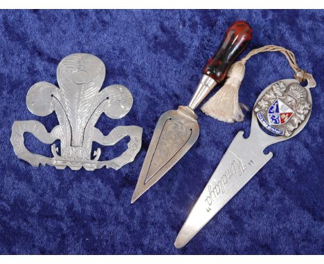 A Victorian silver bookmark in the form of the Prince of Wales feathers, with Ich Dien motto, maker William Goss, London 1886