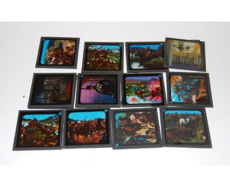 A collection of magic lantern slides, mainly being military scenes