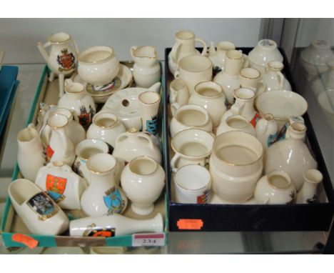 A collection of assorted mainly Goss crested cabinet china, to include model of the British Urn found at Hen Cloud near Leek,