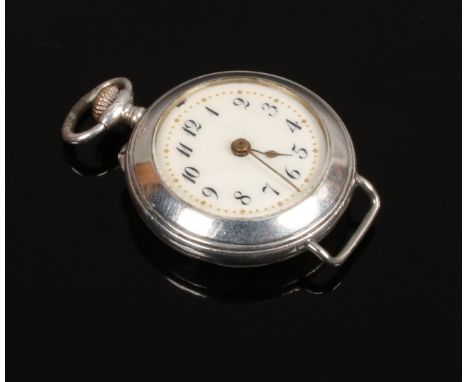 A silver fob watch with guilloche enamel back and white enamel dial.