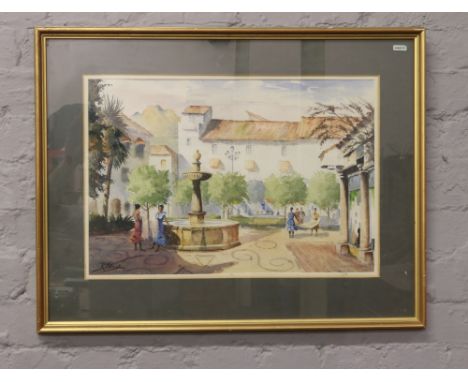 A gilt frame landscape watercolour signed R. Black titled verso The Orange Square.