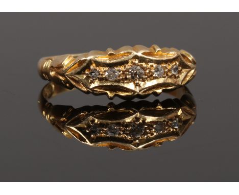 A George V 18ct gold five stone diamond ring assayed Chester 1912, size N.