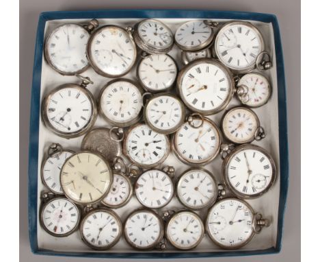 Twenty seven silver pocket and fob watches including 19th century examples, all with white enamel dials.Condition report inte