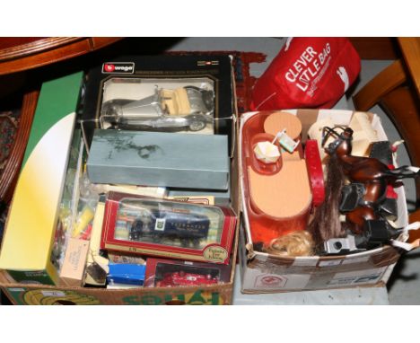 Two boxes of miscellaneous to include pair of Lonsdale boxing gloves, Bratz dolls accessories and clothing, Diecast vehicles,