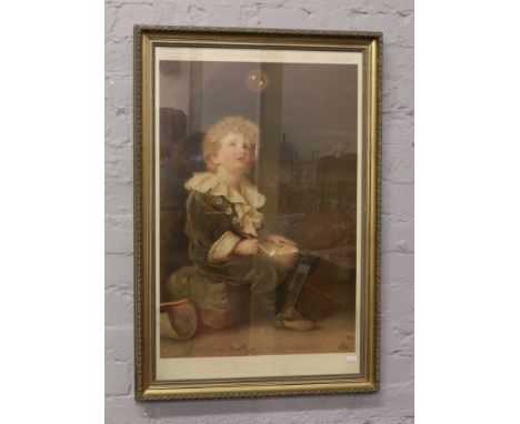 A gilt framed lithograph Pears advertising print 'Bubbles' by Sir John Everette Millais.
