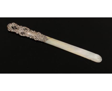 An Edwardian silver and mother of pearl letter opener, assayed Birmingham 1901.
