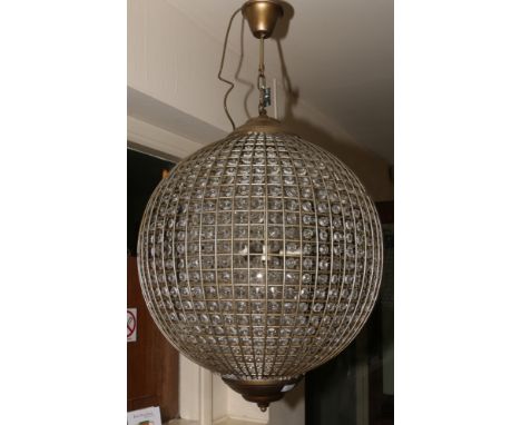 A large three branch spherical ceiling centre light of wire work construction 60cm in diameter.