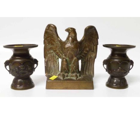 Two Chinese bronze vases and an Eagle cast in bronze. Condition report: see terms and conditions