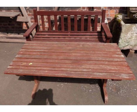 Teak garden bench and table. Condition report: see terms and conditions