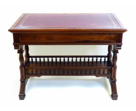 Mid 19th century mahogany and figured walnut veneered writing desk, the rectangular top with red leather inset, frieze with s