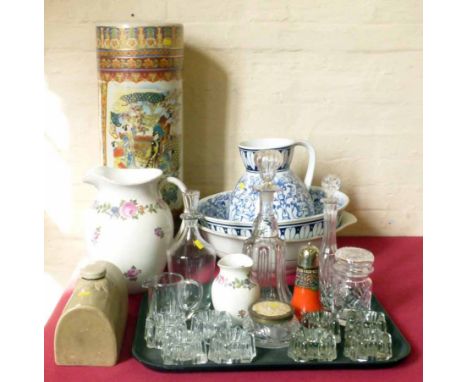 Quantity mixed Staffordshire china and glass ware to include Flosmaron sugar shaker, two jugs and bowls, modern oriental stic