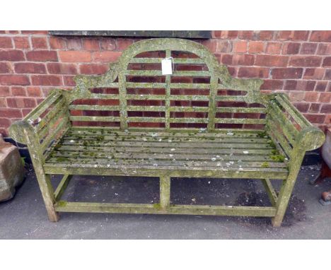 Lutyens design hard wood garden bench. Condition report: see terms and conditions