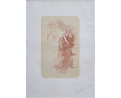 Jules Cheret (1836-1932),  "The Dance", signed in pencil in the margin, with blindstamp, sanguine,  lithograph, 59 x 42cm.; 2