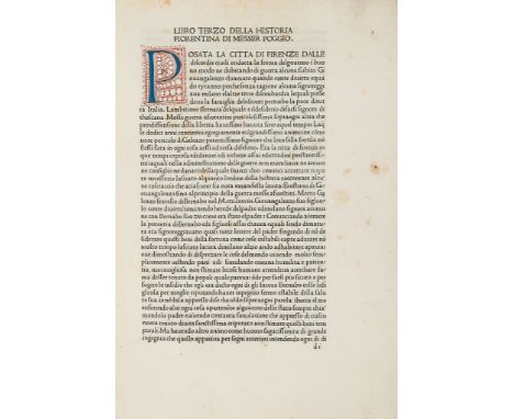 Poggius Florentinus. - Historia Florentina, translated by Jacobus Poggius,   first edition of this translation  ,   113 ff. (