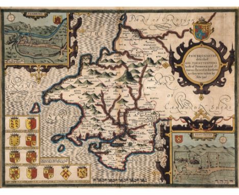 Speed (John) - Penbrokshyre described, 1st edition, inset plans of Pembroke and St David's, upper left and lower right, respe