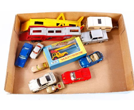Konv. Modell-Fahrzeuge, Guss, darunter Matchbox und Siku, 8 Automobile, L 7-12,5, dazu 3 Matchbox Anhänger und Matchbox ”Jumb
