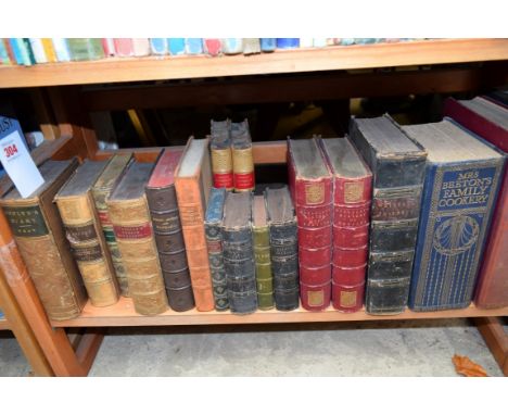 BINDINGS: 18 volumes on one shelf, chiefly 19thc literature/history in calf bindings, to include a later edition of Mrs Beato